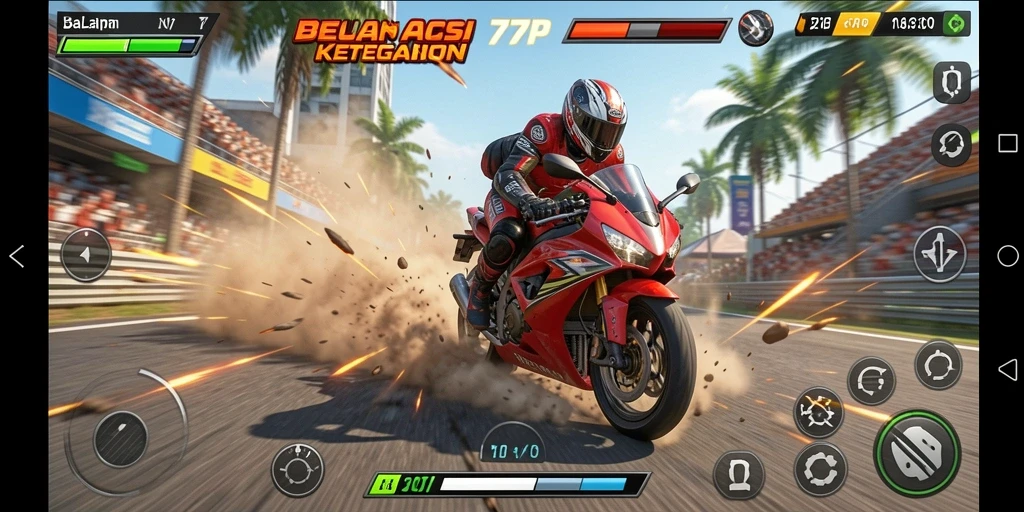 Tampilan seru balapan motor di lintasan yang menantang.