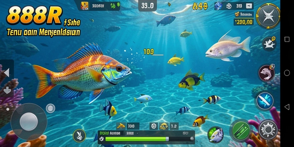 Tampilan gameplay seru dalam 888R saat menembak ikan.