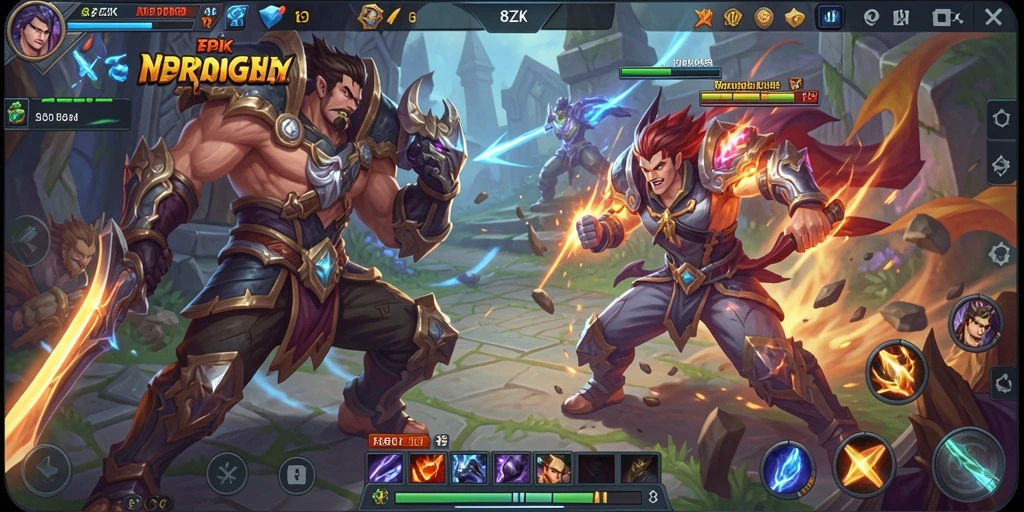 Screenshot gameplay 8ZK menampilkan pertarungan tim yang intens.