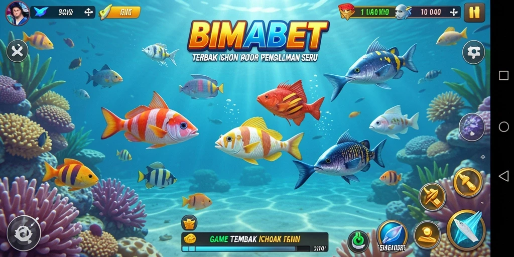 Screenshot utama BIMABET menampilkan aksi seru menangkap ikan.