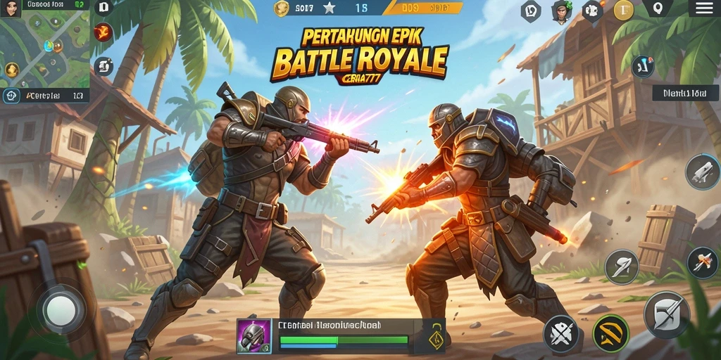 Gameplay seru dari CERIA777 Battle Royale saat pemain bertempur untuk bertahan hidup.