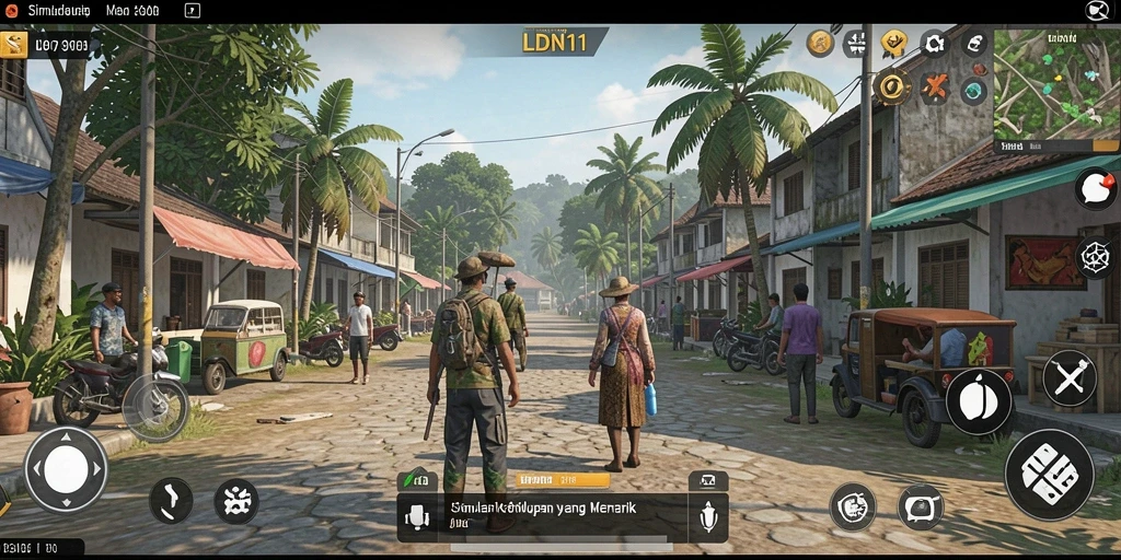 Tampilan gameplay LDN11 dengan lingkungan interaktif yang kaya.