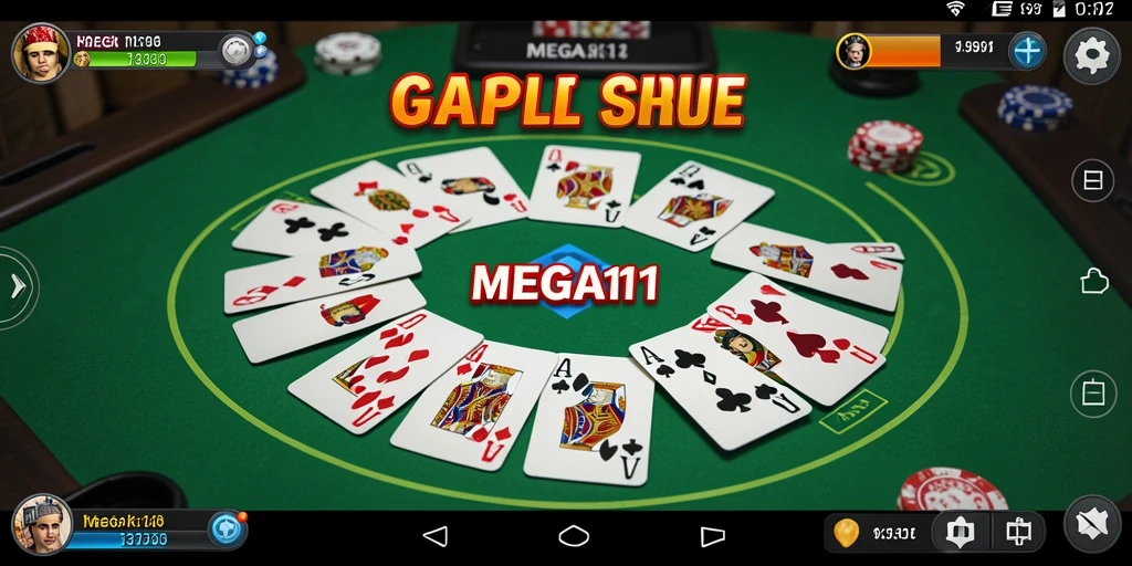 Screenshot gameplay MEGA111 menampilkan permainan gaple yang seru.