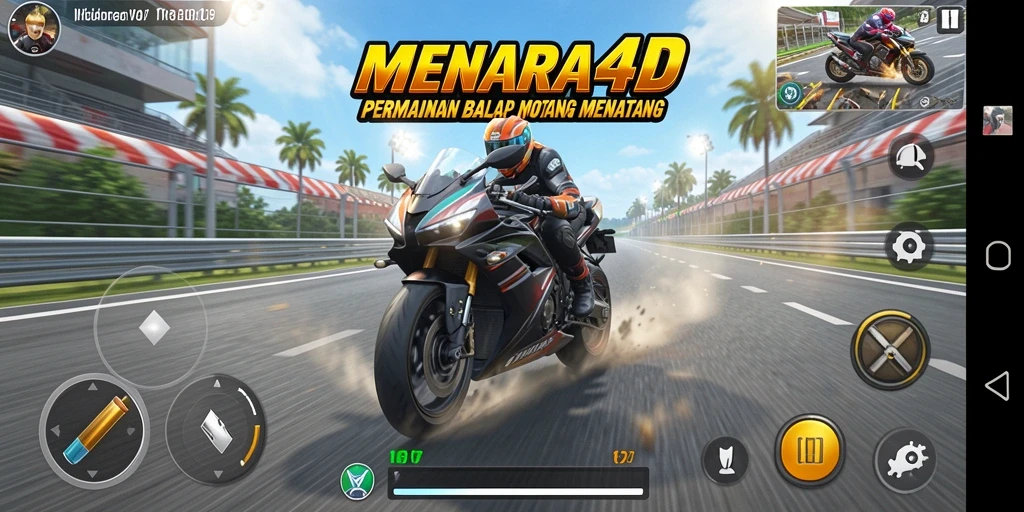 Tampilan gameplay MENARA4D dengan aksi balap motor yang seru.