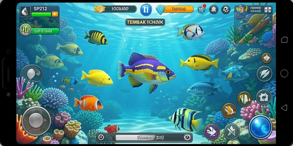 Screenshot gameplay SP212 yang penuh aksi tembak ikan.