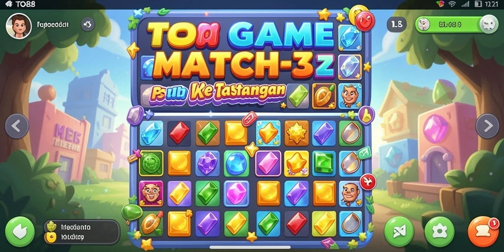 Tampilan gameplay TO88 yang seru dan penuh warna saat bermain Match-3.